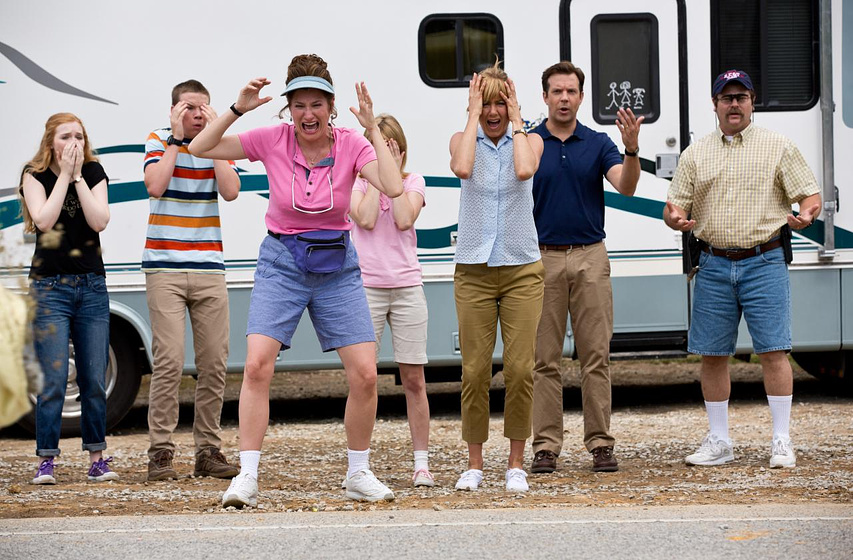 Jennifer Aniston, Kathryn Hahn, Emma Roberts, Nick Offerman, Jason Sudeikis, Will Poulter y Molly C. Quinn en Somos los Miller