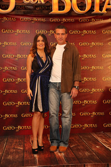 Antonio Banderas y Salma Hayek en El Gato con Botas (Photocall en México. Noviembre 2011)