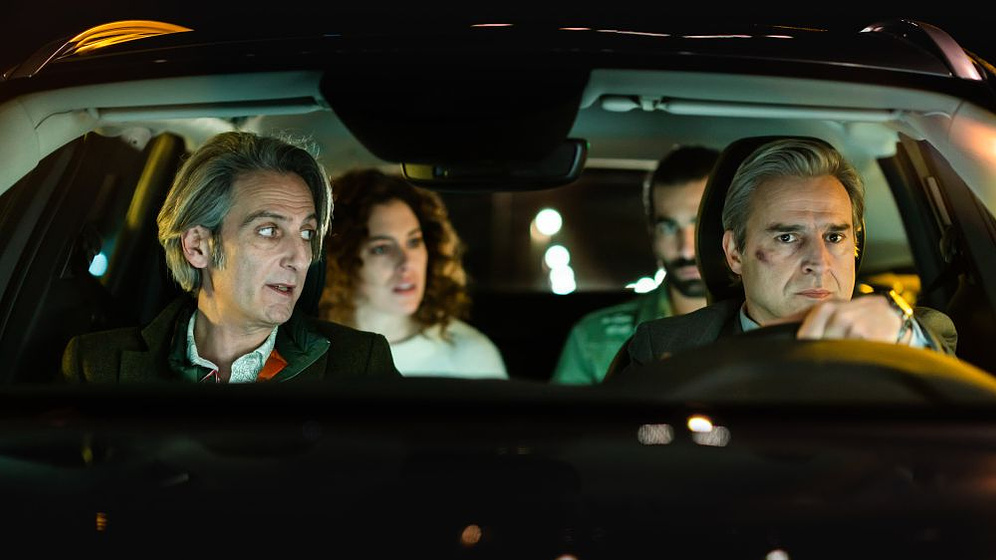 Alberto San Juan, Ernesto Alterio, Blanca Suárez [II] y Rubén Cortada en El Cuarto Pasajero