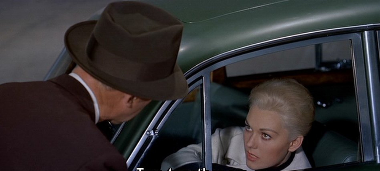 James Stewart y Kim Novak en Vértigo (de Entre los Muertos)