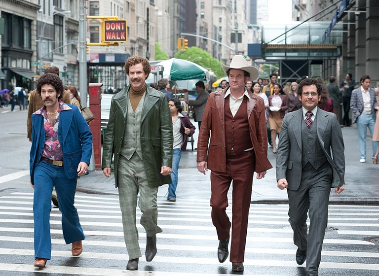 Will Ferrell, Paul Rudd, David Koechner y Steve Carell en Los Amos de la Noticia
