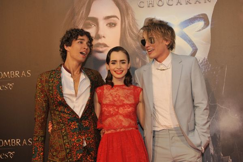 Jamie Campbell Bower, Lily Collins y Robert Sheehan en Cazadores de sombras: Ciudad de hueso (Premiere en Madrid. Agosto 2013)
