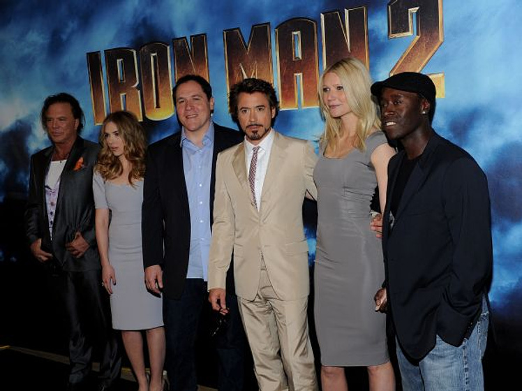 Don Cheadle, Gwyneth Paltrow, Scarlett Johansson, Jon Favreau, Robert Downey Jr. y Mickey Rourke en Iron Man 2 (Premiere en Los Angeles. Abril 2010)