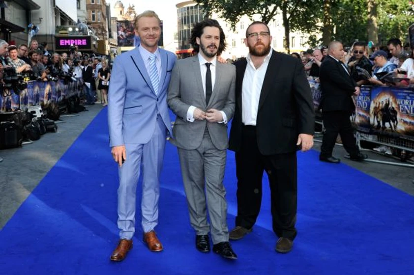 Edgar Wright, Simon Pegg y Nick Frost en Bienvenidos al fin del mundo (Premiere en Londres. Julio 2013)