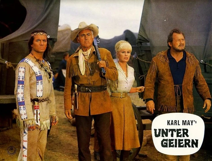Stewart Granger, Elke Sommer, Walter Barnes y Pierre Brice en los-buitres
