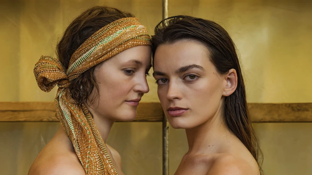 Vicky Krieps y Emma Mackey en agua-salada