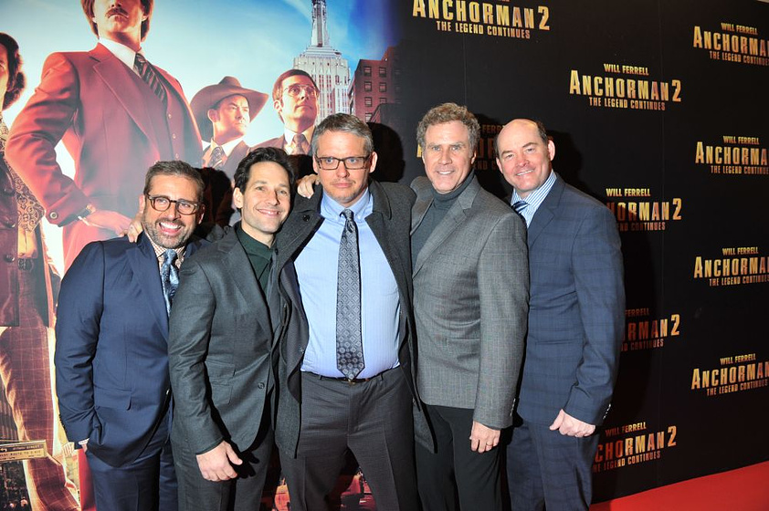 Will Ferrell, Paul Rudd, Adam McKay, David Koechner y Steve Carell en Los Amos de la Noticia (Premiere en Dublin. Diciembre 2013)