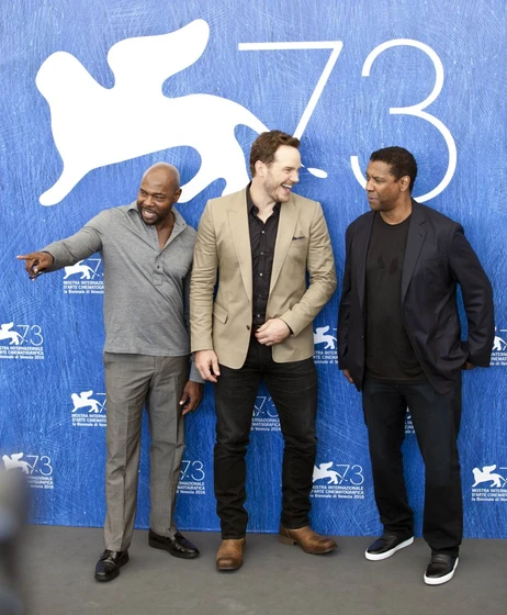 Denzel Washington, Antoine Fuqua y Chris Pratt en los-siete-magnificos-2016 (Presentación en Vecenica (Septiembre 2016))