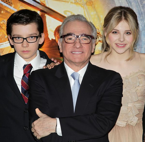 Martin Scorsese, Chloë Grace Moretz y Asa Butterfield en La Invención de Hugo (Premiere en New York. Noviembre 2011)