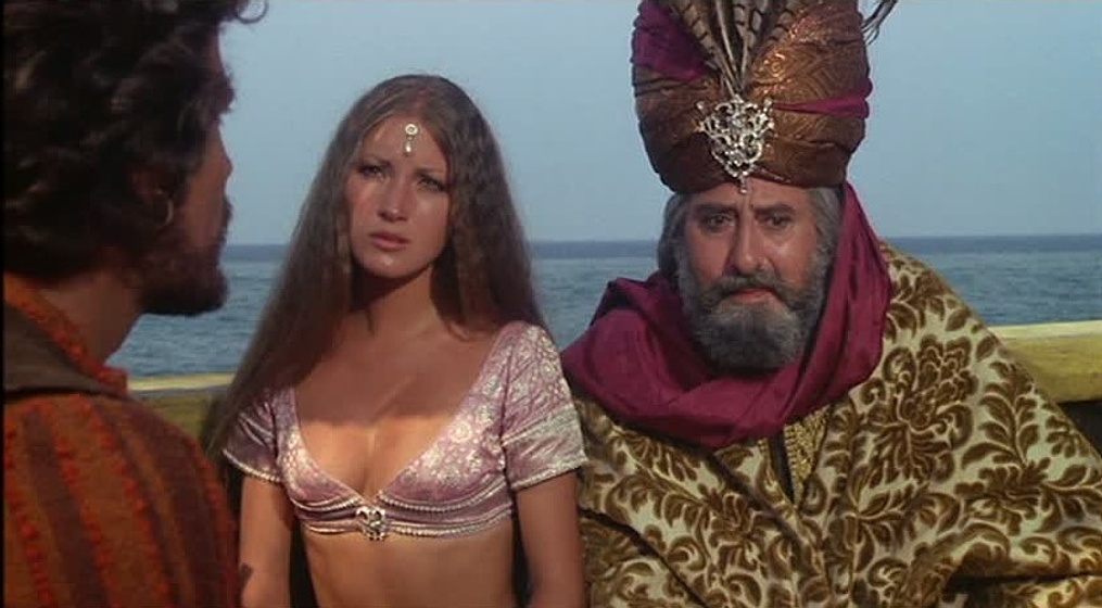 Jane Seymour y Bruno Barnabe en simbad-y-el-ojo-del-tigre
