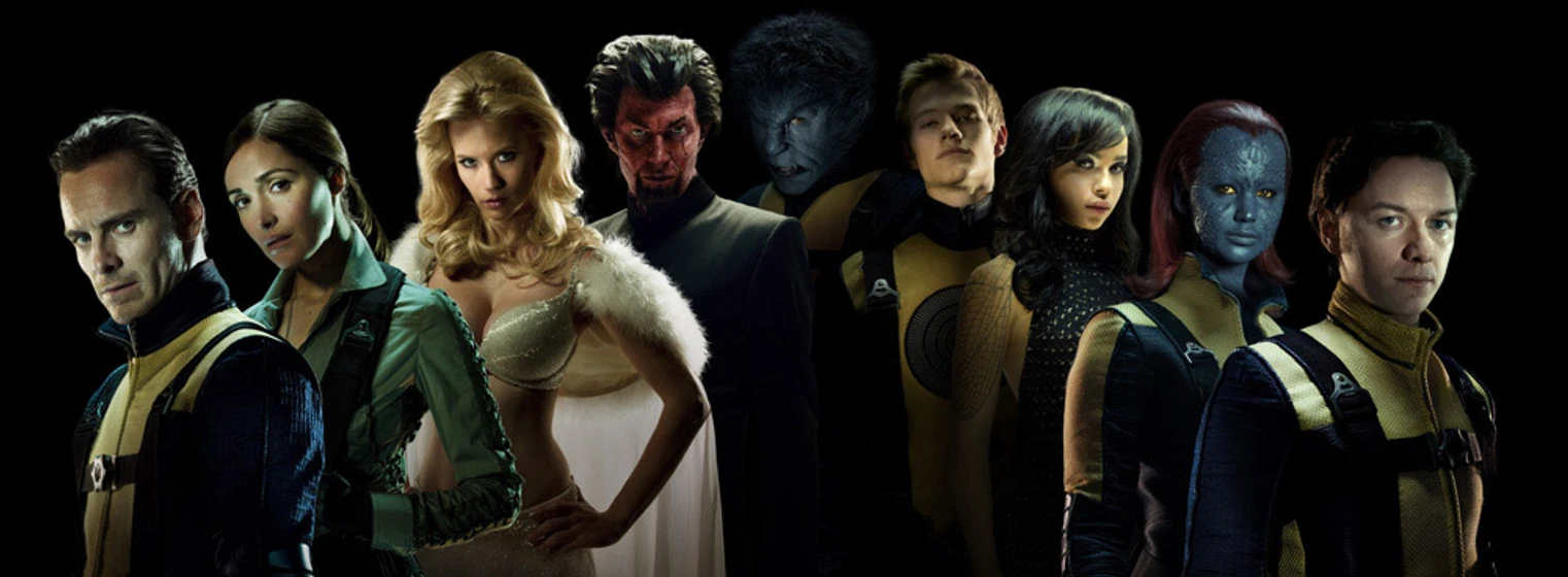 Jason Flemyng, Nicholas Hoult, January Jones, Rose Byrne, James McAvoy, Michael Fassbender, Zöe Kravitz y Jennifer Lawrence en x-men-primera-generacion