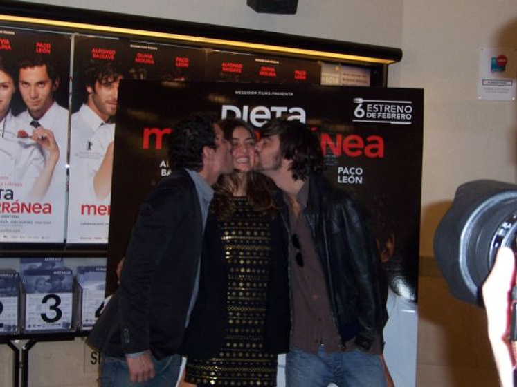 Olivia Molina, Paco León y Alfonso Bassave en Dieta mediterránea (Rueda de prensa en Madrid. Enero 2009)