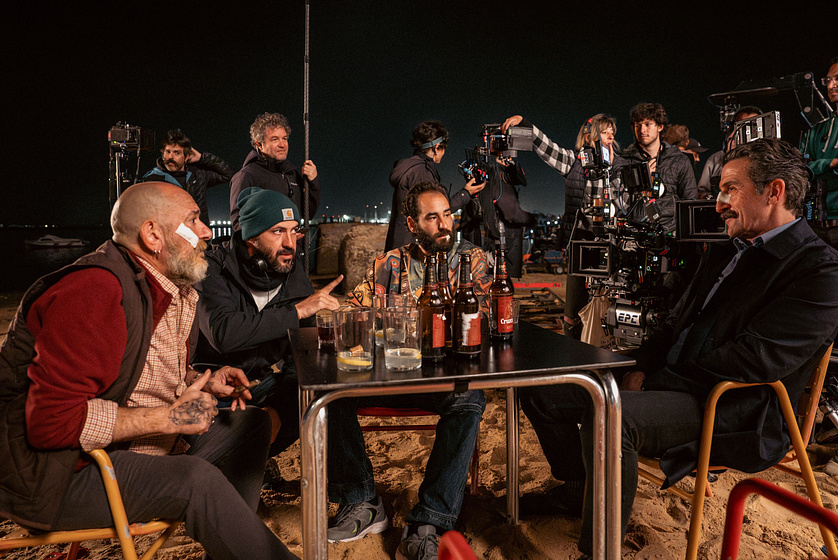 Karra Elejalde, Jesús Carroza, Luis Zahera y Albert Pintó en Tierra de Nadie (Rodaje)