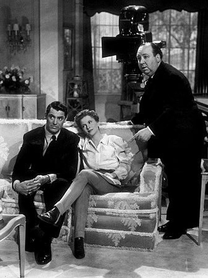 Cary Grant, Alfred Hitchcock y Joan Fontaine en Sospecha