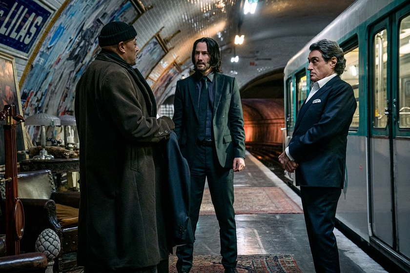 Keanu Reeves, Laurence Fishburne y Ian McShane en John Wick 4