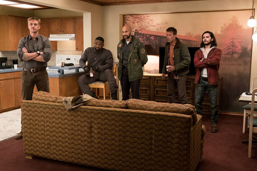 Thomas Jane, Boyd Holbrook, Trevante Rhodes, Keegan-Michael Key y Augusto Aguilera en Predator