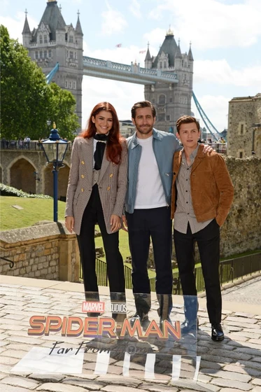 Jake Gyllenhaal, Tom Holland y Zendaya en spider-man-lejos-de-casa (Photocall en Londres. Junio 2019)