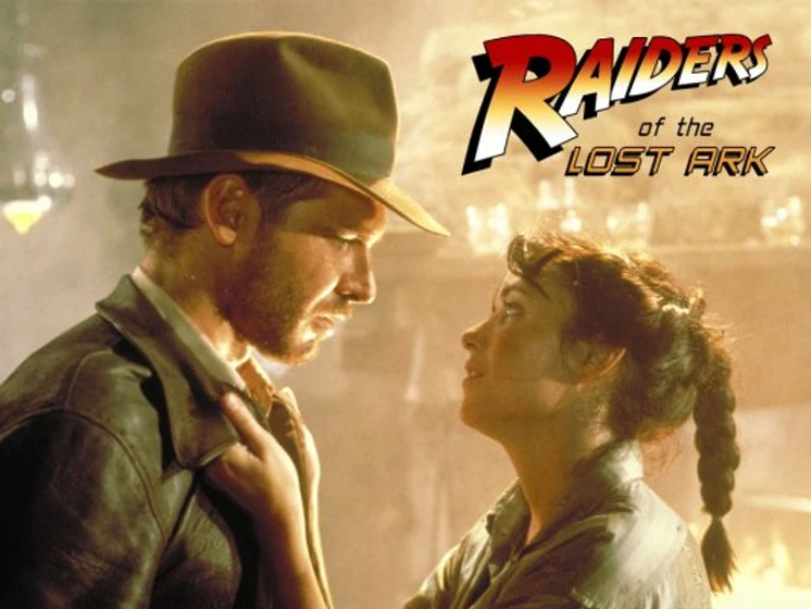 Harrison Ford y Karen Allen en Indiana Jones en Busca del Arca Perdida (Cartel promocional)
