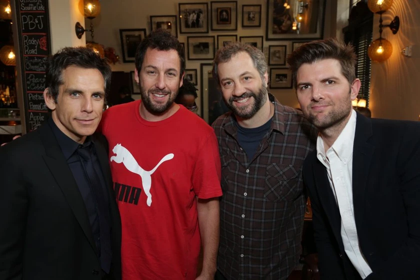 Ben Stiller, Adam Sandler, Adam Scott y Judd Apatow en la-vida-secreta-de-walter-mitty-2013 (Hollywood. Noviembre 2013)