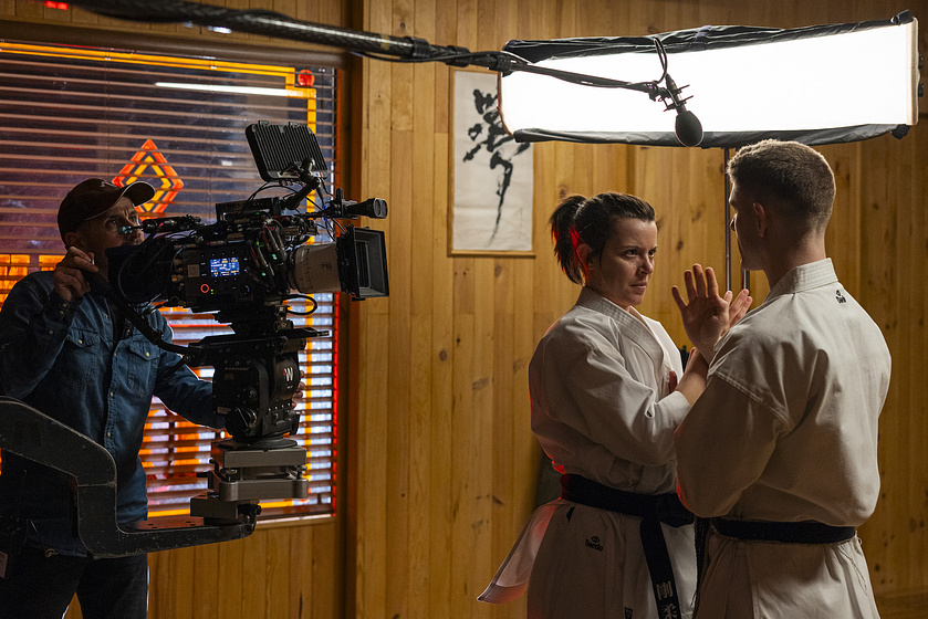 Patrick Criado y Andrea Ros en Karateka (Rodaje)