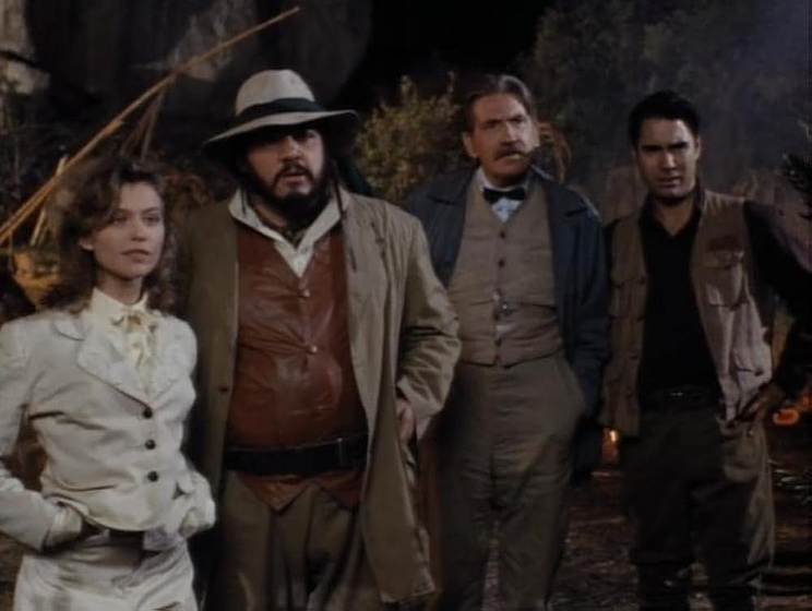 David Warner, John Rhys-Davies, Eric McCormack y Tamara Gorski en The Lost World