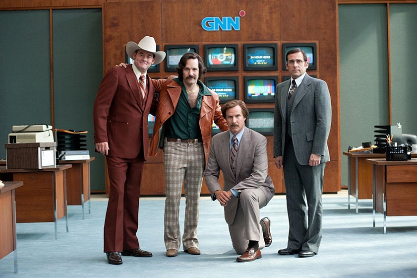 Will Ferrell, Paul Rudd, David Koechner y Steve Carell en Los Amos de la Noticia