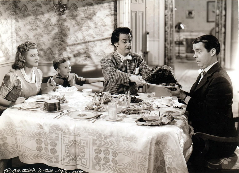 Hans Conried, Arthur Lake, Penny Singleton y Larry Simms en blondie-s-blessed-event