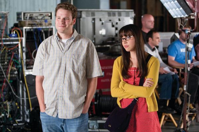 Seth Rogen y Aubrey Plaza en Hazme Reír