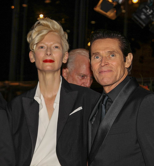 Willem Dafoe y Tilda Swinton en El Gran Hotel Budapest (Premiere en Berlin. 2014)