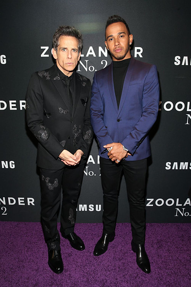 Ben Stiller y Lewis Hamilton en Zoolander 2 (Premiere en New York. Febrero 2016)