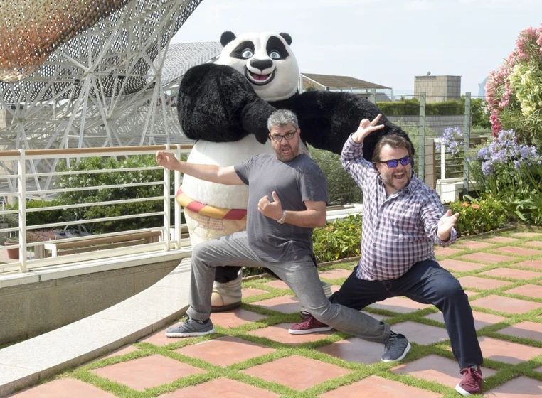 Jack Black y Florentino Fernández en kung-fu-panda-3 (Photocall en Barcelona. Marzo 2016)