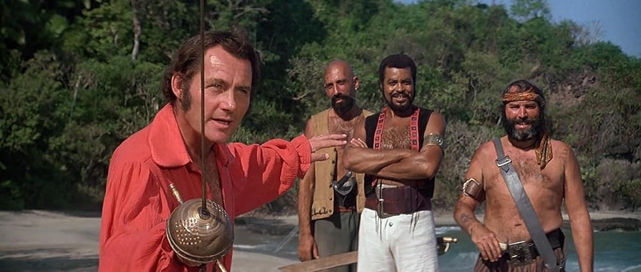 James Earl Jones, Robert Shaw, Sid Haig y Robert Ruth en el-corsario-escarlata