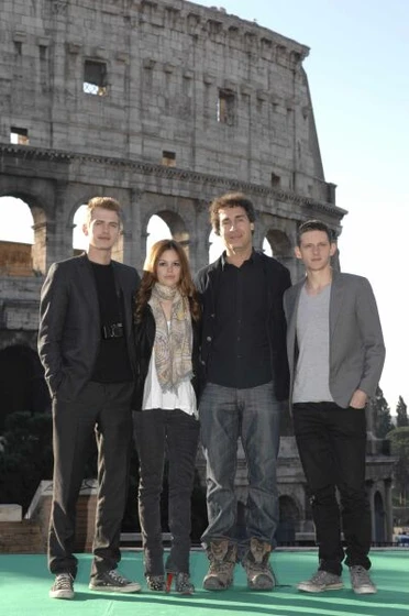 Hayden Christensen, Doug Liman, Jamie Bell y Rachel Bilson en jumper (Junket en Roma (Febrero 2008))