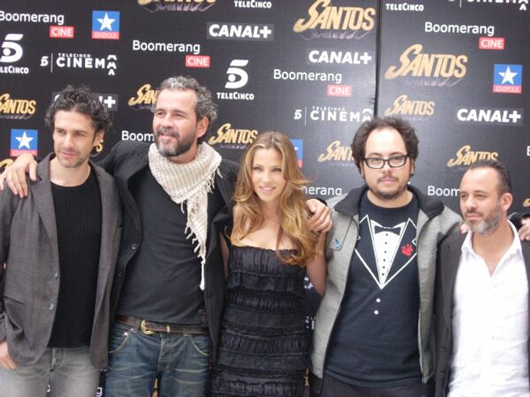 Guillermo Toledo, Elsa Pataky, Leonardo Sbaraglia, Javier Gutiérrez y Nicolás López en Santos (Rueda de prensa en Madrid. Octubre 2008)