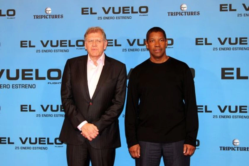 Robert Zemeckis y Denzel Washington en el-vuelo (Photocall en Madrid. Enero 2013)