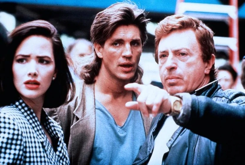 Eric Roberts, Larry Cohen y Janine Turner en la-ambulancia (Rodaje)