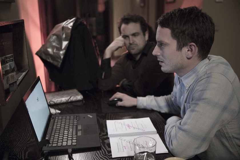 Elijah Wood y Nacho Vigalondo en Open Windows (rodaje)