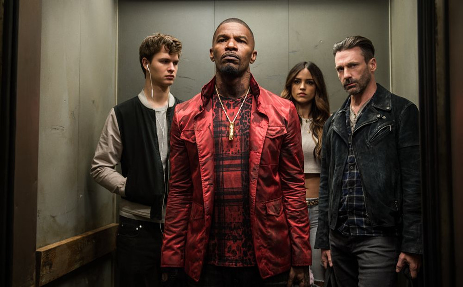 Jamie Foxx, Jon Hamm, Ansel Elgort y Eiza González en Baby Driver