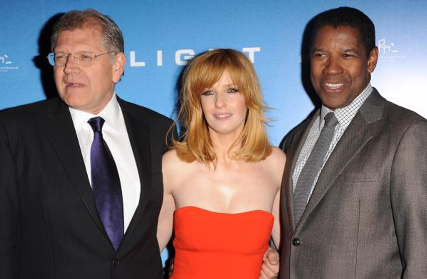 Robert Zemeckis, Denzel Washington y Kelly Reilly en El Vuelo (Premiere en Londres. Enero 2013)