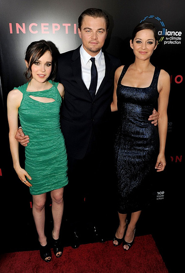 Marion Cotillard, Leonardo DiCaprio y Elliot Page en Origen (Premiere en Los Angeles, (13 de julio de 2010))