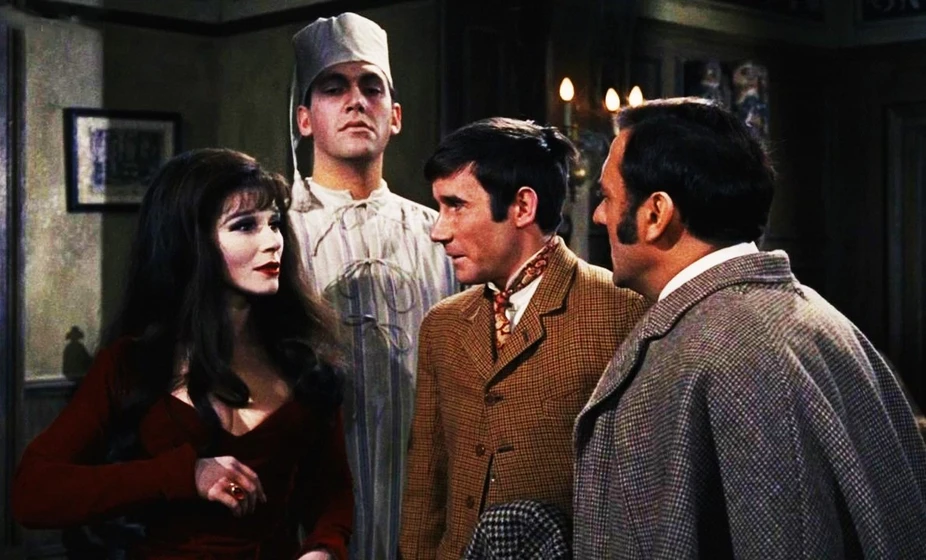 Bernard Bresslaw, Jim Dale, Fenella Fielding y Harry H. Corbett en continuad-gritando