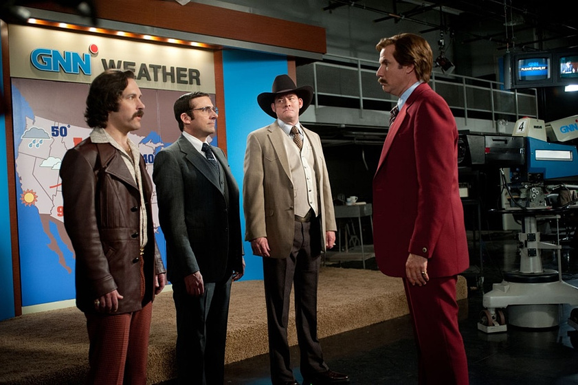Will Ferrell, Paul Rudd, David Koechner y Steve Carell en Los Amos de la Noticia