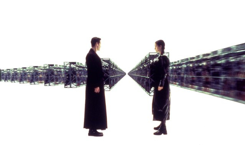 Keanu Reeves y Carrie-Anne Moss en Matrix