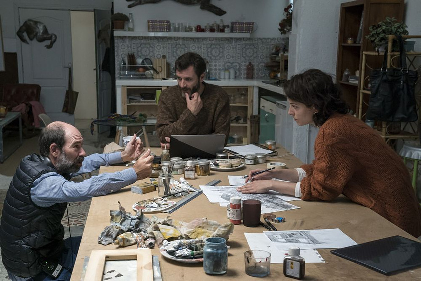Álex Brendemühl, Jaime Rosales y Bárbara Lennie en Petra (Rodaje)