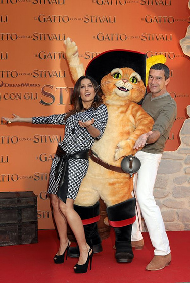Antonio Banderas y Salma Hayek en El Gato con Botas (Photocall en Italia. Noviembre 2011)
