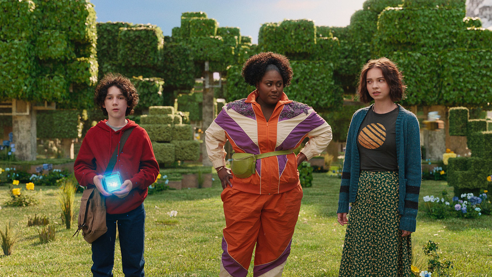 Danielle Brooks, Sebastian Eugene Hansen y Emma Myers en Una Película de Minecraft