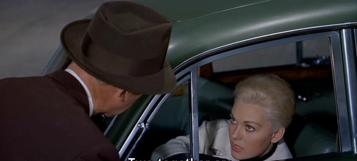 James Stewart y Kim Novak en Vértigo (de Entre los Muertos)